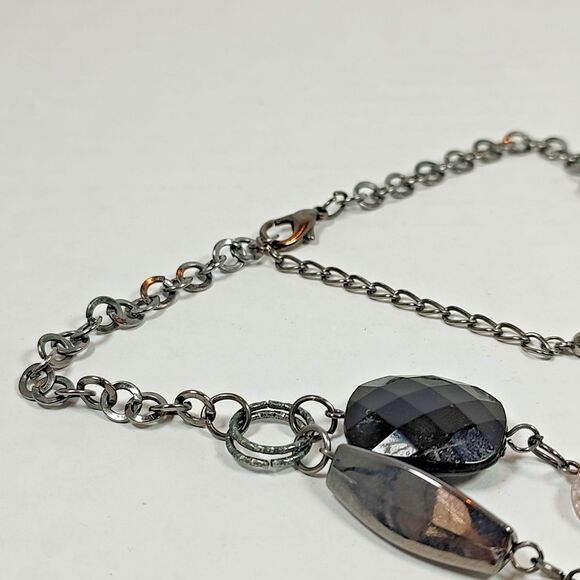 Gunmetal Chain Statement Necklace Zebra Print Beads Faceted Artisan 17" - 19" - Picture 11 of 14